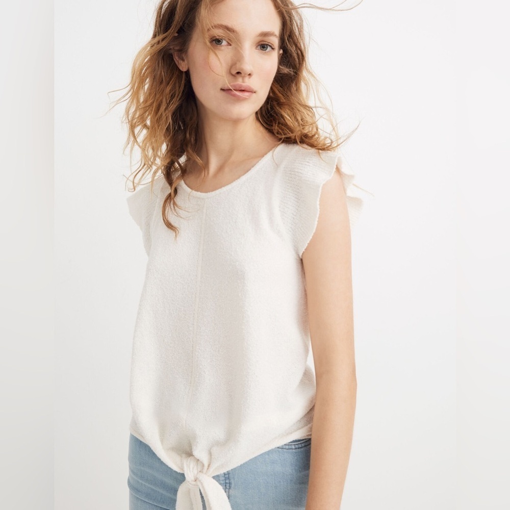 Madewell Cream Tie-Front Marin Sweater Tee Size Small